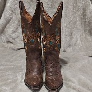 J.B Dillon Brown Western Cowgirl Boots Embroidered Details Goat Skin size 5B